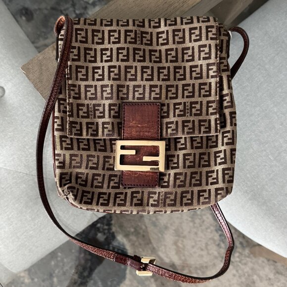 Fendi ZUCCHINO CANVAS Vintage Baguette Crossbody Brown - Picture 1 of 10